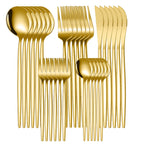 30 PCS/Set Stainless Steel Gold Cutlery Set, Mirror-Polished Flatware Service for 6, Includes Dinner Knives, Dinner Spoons, Dinner Forks, Teaspoons and Tea Forks