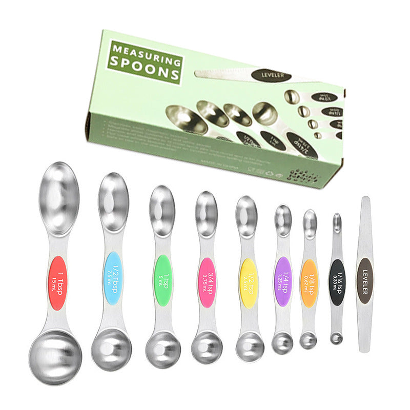 Stainless Steel Magnetic Spoons 9 PCS/Set with Leveler for Baking, Stackable Metallic Spice Kitchen Utensils and Gadgets