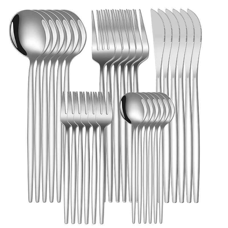 30 PCS/Set Stainless Steel Gold Cutlery Set, Mirror-Polished Flatware Service for 6, Includes Dinner Knives, Dinner Spoons, Dinner Forks, Teaspoons and Tea Forks