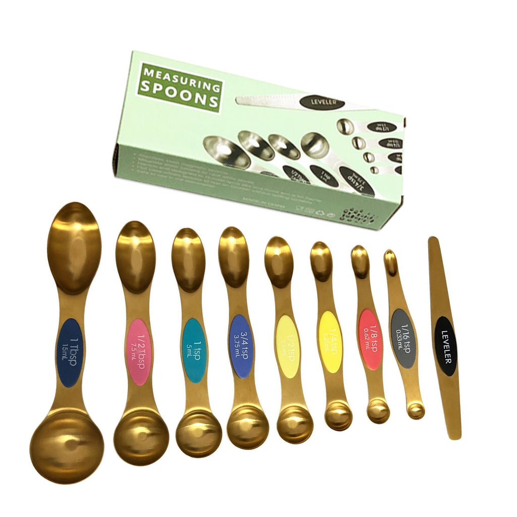 Stainless Steel Magnetic Spoons 9 PCS/Set with Leveler for Baking, Stackable Metallic Spice Kitchen Utensils and Gadgets