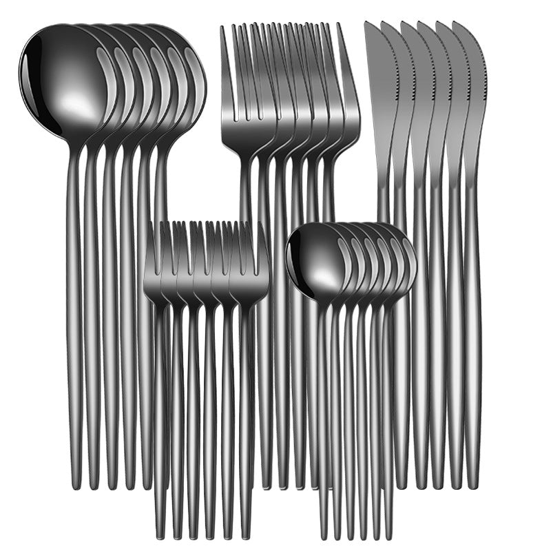 30 PCS/Set Stainless Steel Gold Cutlery Set, Mirror-Polished Flatware Service for 6, Includes Dinner Knives, Dinner Spoons, Dinner Forks, Teaspoons and Tea Forks