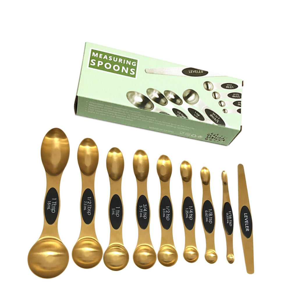 Stainless Steel Magnetic Spoons 9 PCS/Set with Leveler for Baking, Stackable Metallic Spice Kitchen Utensils and Gadgets