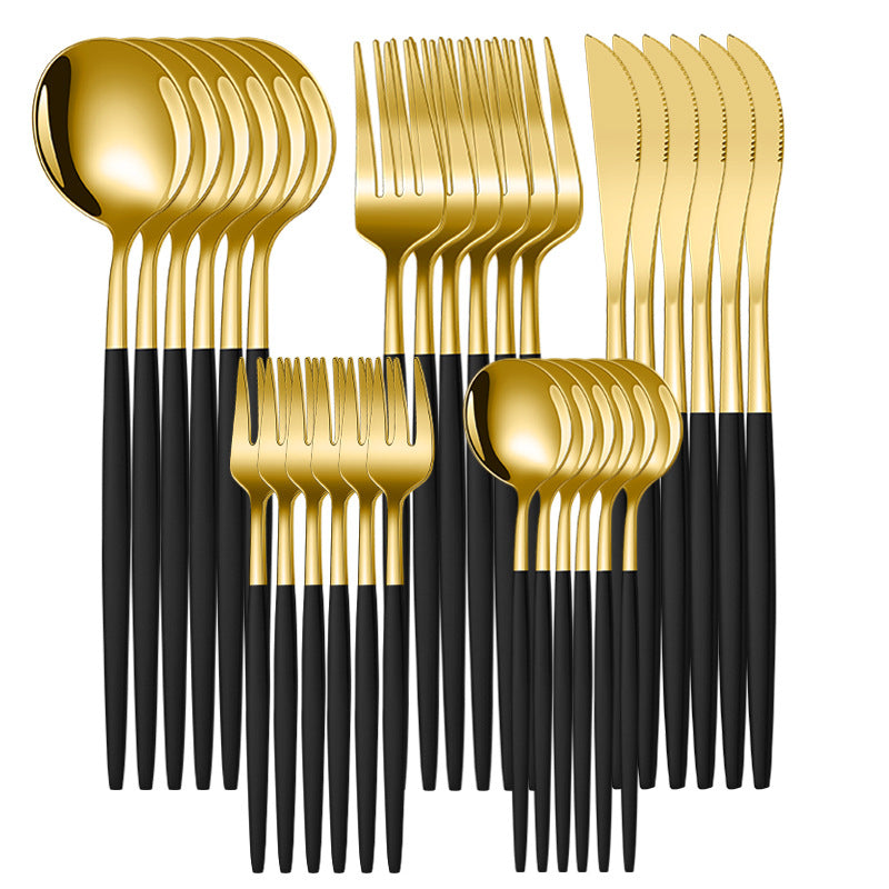 30 PCS/Set Stainless Steel Gold Cutlery Set, Mirror-Polished Flatware Service for 6, Includes Dinner Knives, Dinner Spoons, Dinner Forks, Teaspoons and Tea Forks