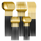 30 PCS/Set Stainless Steel Gold Cutlery Set, Mirror-Polished Flatware Service for 6, Includes Dinner Knives, Dinner Spoons, Dinner Forks, Teaspoons and Tea Forks