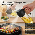 Multifunctional 2-in-1 Glass Oil Dispenser, 1 Count Olive Oil Sprayer with Handle, Oil Dispenser for Cooking, Baking, Frying
