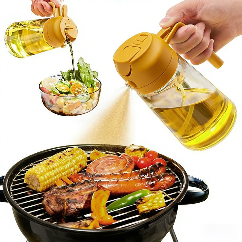 Multifunctional 2-in-1 Glass Oil Dispenser, 1 Count Olive Oil Sprayer with Handle, Oil Dispenser for Cooking, Baking, Frying