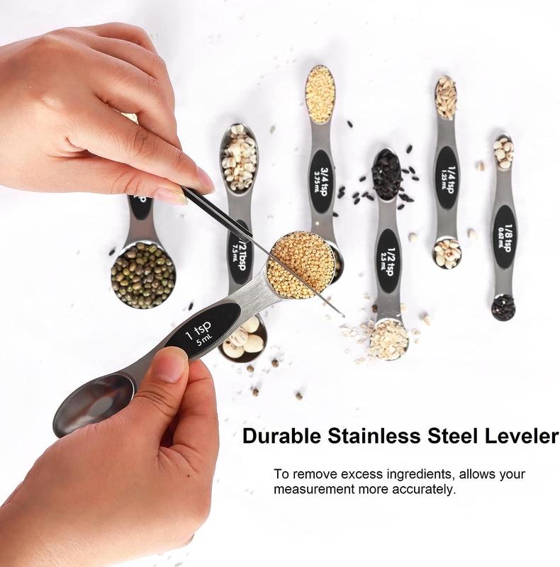 Stainless Steel Magnetic Spoons 9 PCS/Set with Leveler for Baking, Stackable Metallic Spice Kitchen Utensils and Gadgets