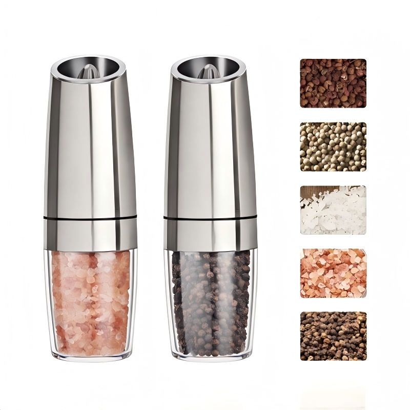 2 PCS/Set Electric salt and pepper grinder set, adjustable coarseness with LED light, one-handed kitchen grinder, large capacity automatic salt and pepper grinder