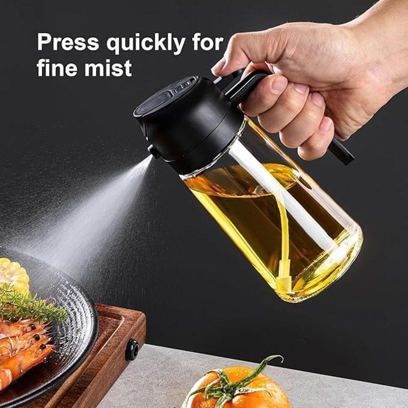 Multifunctional 2-in-1 Glass Oil Dispenser, 1 Count Olive Oil Sprayer with Handle, Oil Dispenser for Cooking, Baking, Frying