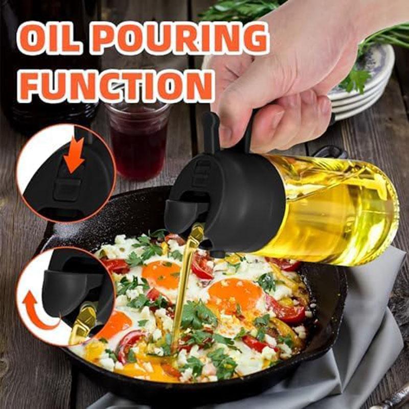 Multifunctional 2-in-1 Glass Oil Dispenser, 1 Count Olive Oil Sprayer with Handle, Oil Dispenser for Cooking, Baking, Frying