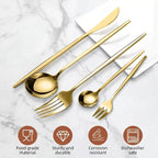 30 PCS/Set Stainless Steel Gold Cutlery Set, Mirror-Polished Flatware Service for 6, Includes Dinner Knives, Dinner Spoons, Dinner Forks, Teaspoons and Tea Forks