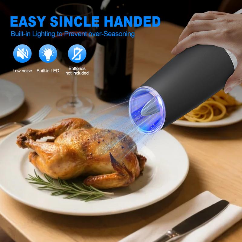 2 PCS/Set Electric salt and pepper grinder set, adjustable coarseness with LED light, one-handed kitchen grinder, large capacity automatic salt and pepper grinder