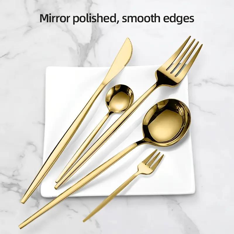 30 PCS/Set Stainless Steel Gold Cutlery Set, Mirror-Polished Flatware Service for 6, Includes Dinner Knives, Dinner Spoons, Dinner Forks, Teaspoons and Tea Forks