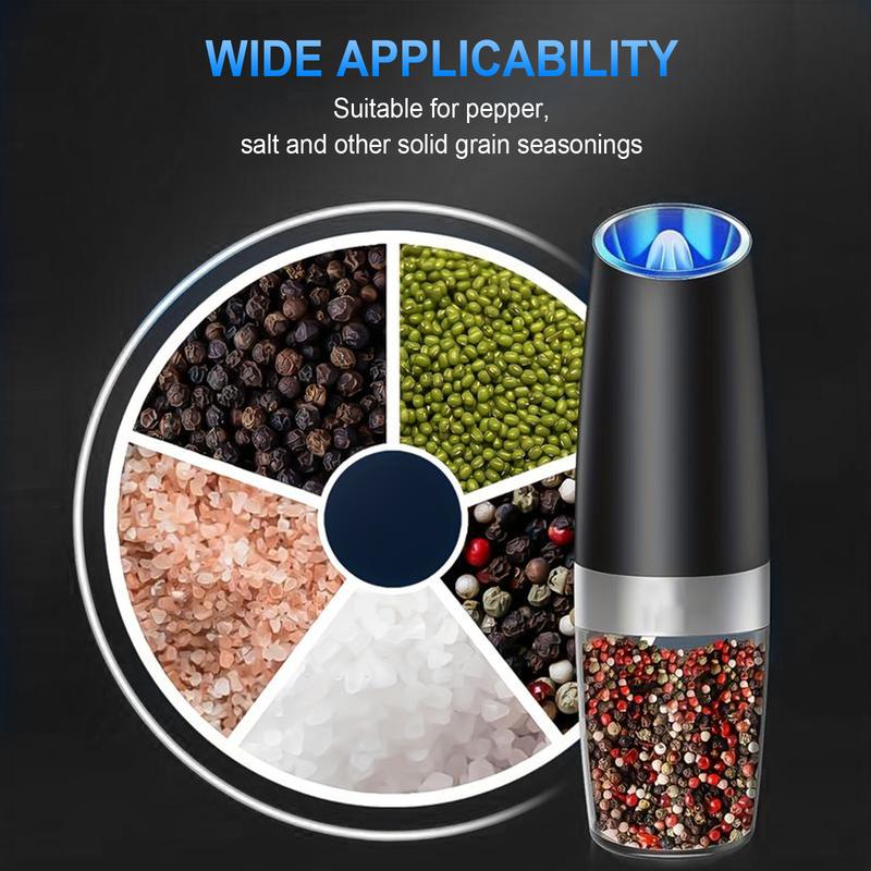 2 PCS/Set Electric salt and pepper grinder set, adjustable coarseness with LED light, one-handed kitchen grinder, large capacity automatic salt and pepper grinder