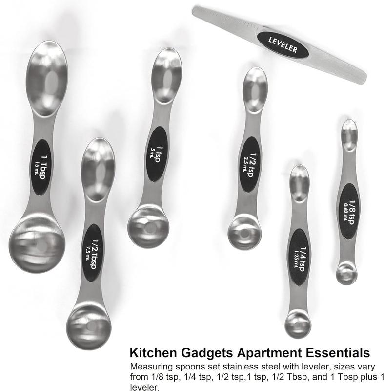 Stainless Steel Magnetic Spoons 9 PCS/Set with Leveler for Baking, Stackable Metallic Spice Kitchen Utensils and Gadgets