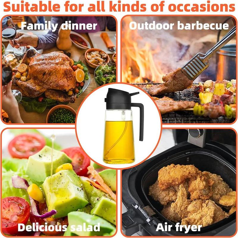 Multifunctional 2-in-1 Glass Oil Dispenser, 1 Count Olive Oil Sprayer with Handle, Oil Dispenser for Cooking, Baking, Frying