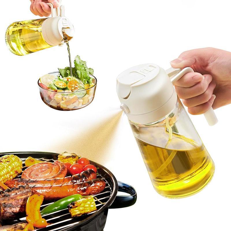 Multifunctional 2-in-1 Glass Oil Dispenser, 1 Count Olive Oil Sprayer with Handle, Oil Dispenser for Cooking, Baking, Frying