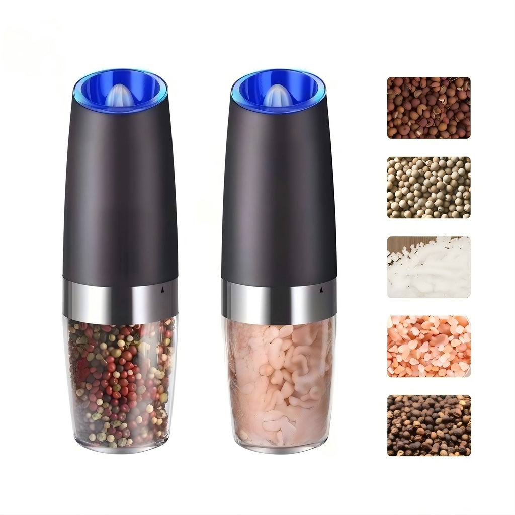 2 PCS/Set Electric salt and pepper grinder set, adjustable coarseness with LED light, one-handed kitchen grinder, large capacity automatic salt and pepper grinder